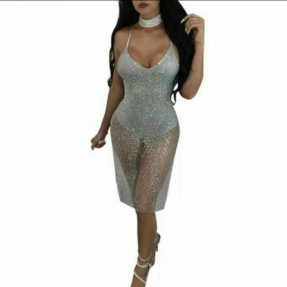 Sexy Silver Sequined Mindi Dress